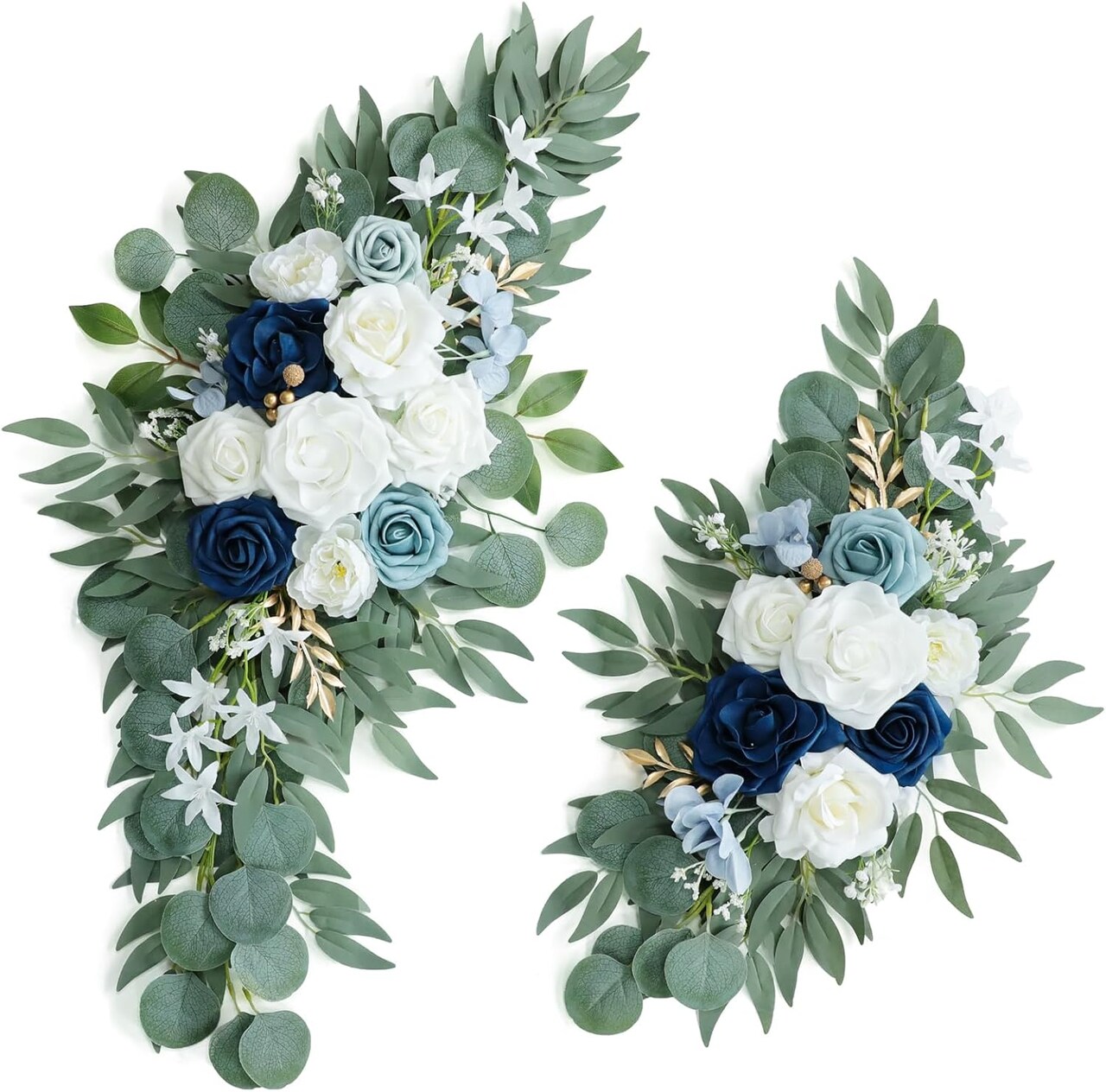 Artificial Dusty Blue Wedding Arch Flower Swags Set of 2, White Floral Garland Decorations for Ceremony Arch, Welcome Sign, Reception Backdrop, Bridal Shower, Engagement and Event Decor